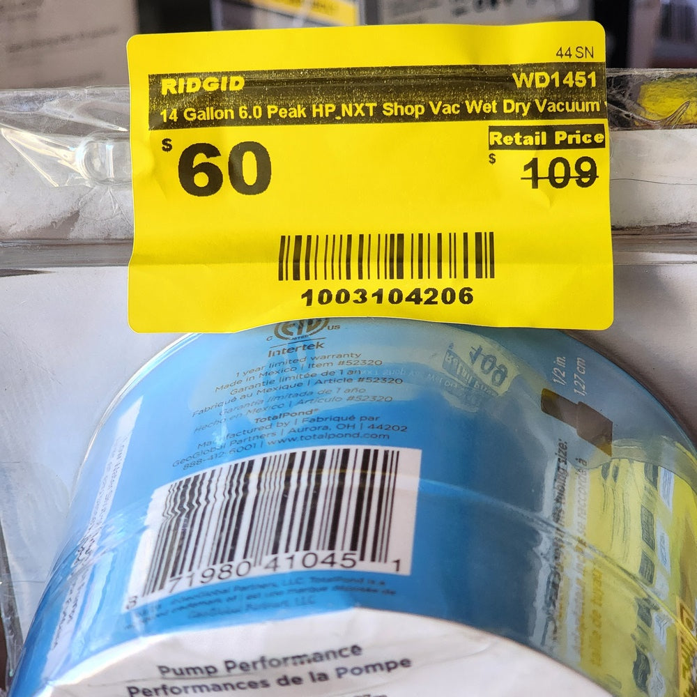 14 Gallon 6.0 Peak HP NXT Shop Vac Wet Dry Vacuum with Fine Dust Filter, Hose (WD1451)