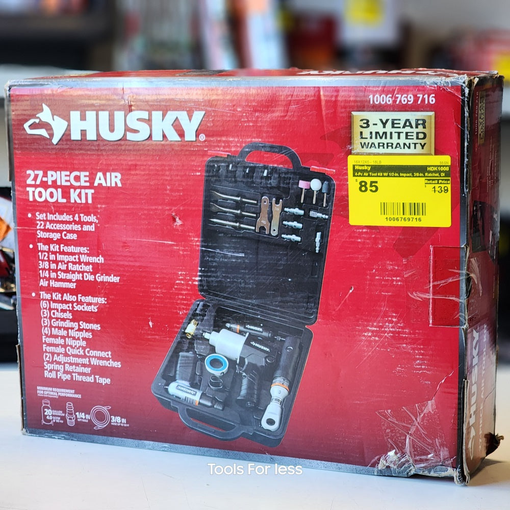 4-Pc Air Tool Kit with 1/2 in. Impact, 3/8 in. Ratchet, Di