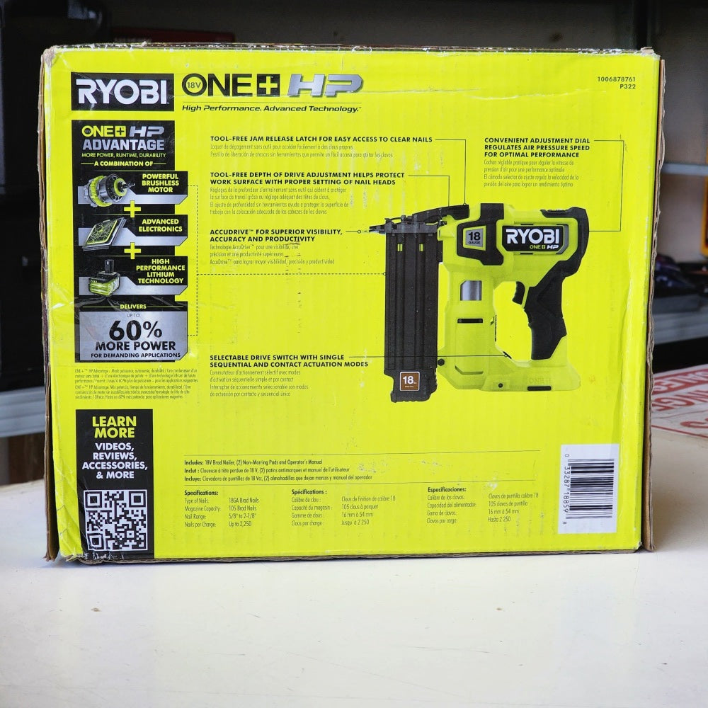 ONE + HP 18V 18-gauge Brushless Cordless Airstrike Brad Nailer