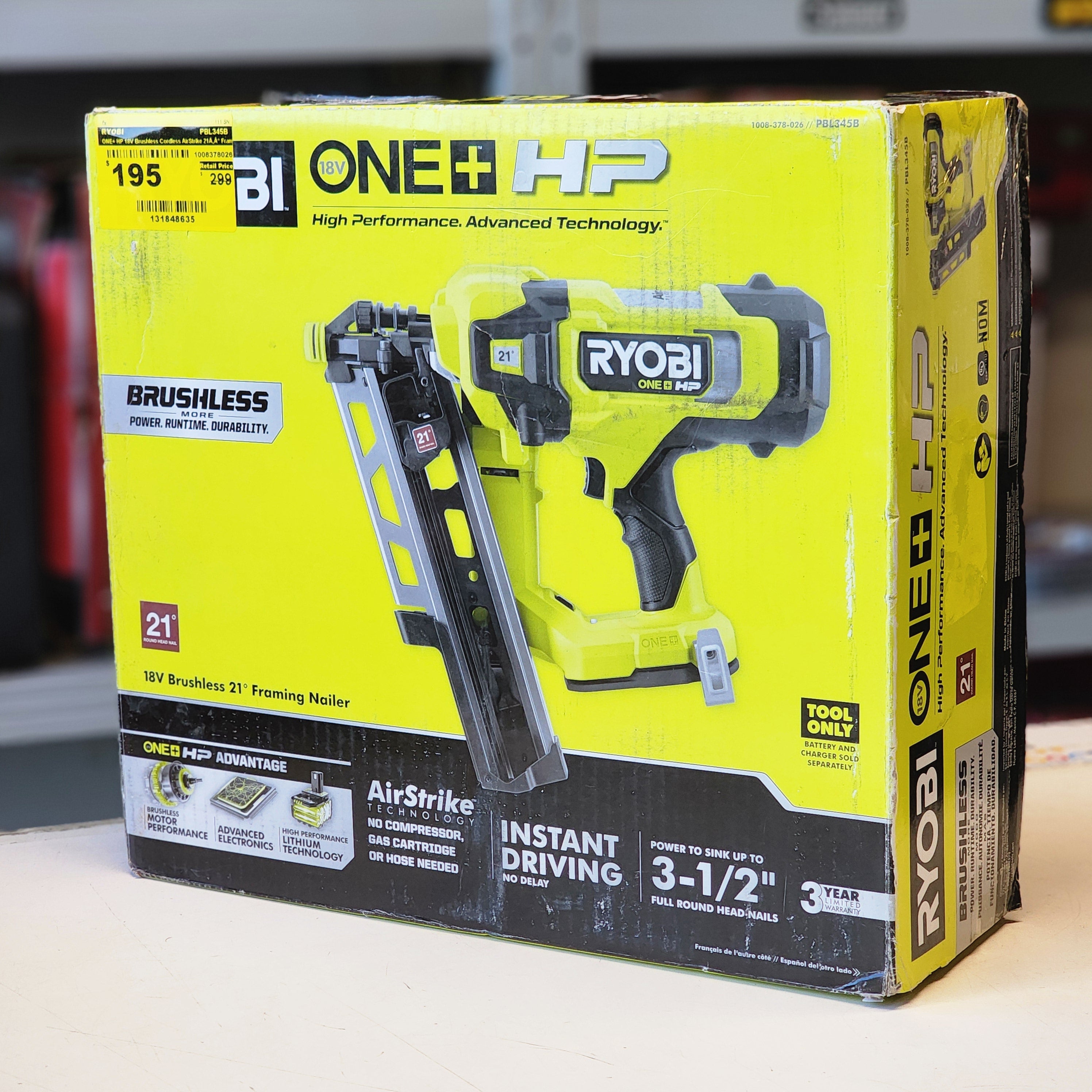 One + HP 18V Brushless Cordless Airstrike 21A,A Framing Nailer
