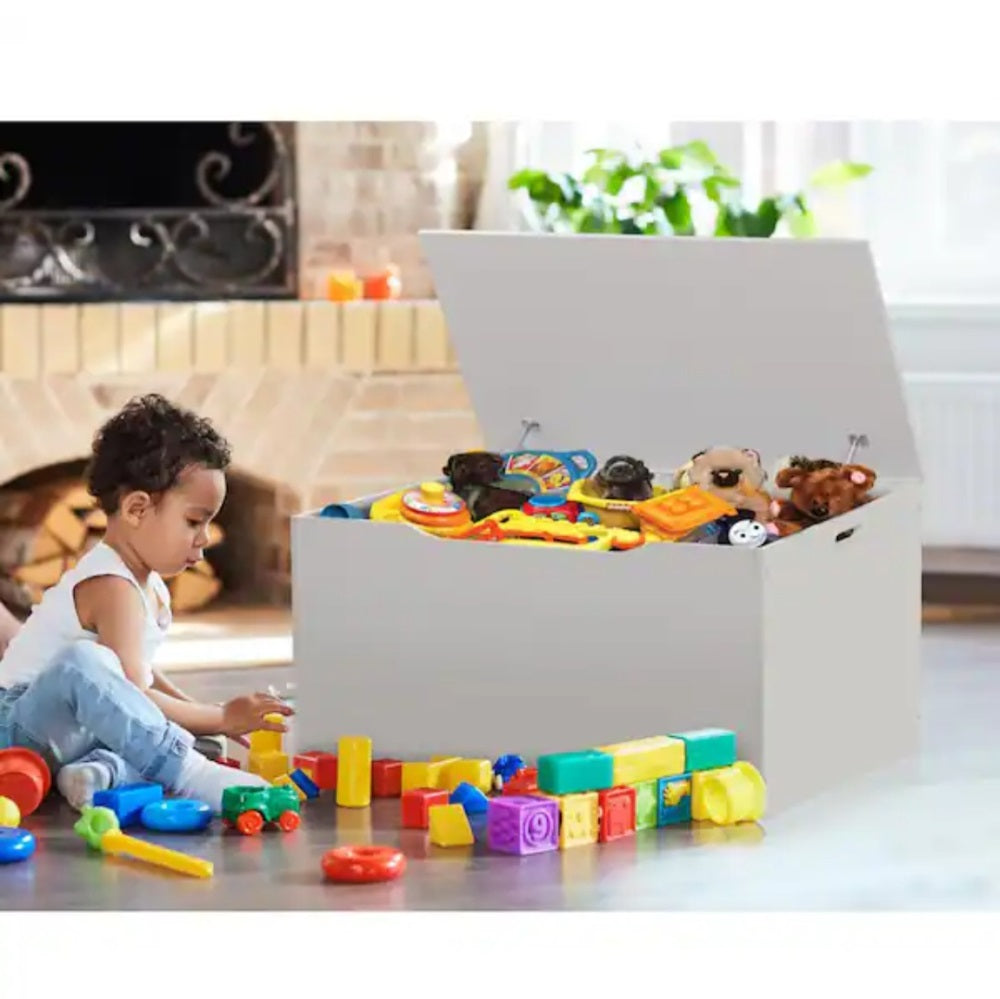 White Woodgrain Flat Bench Top Toy and Storage Box (13632)