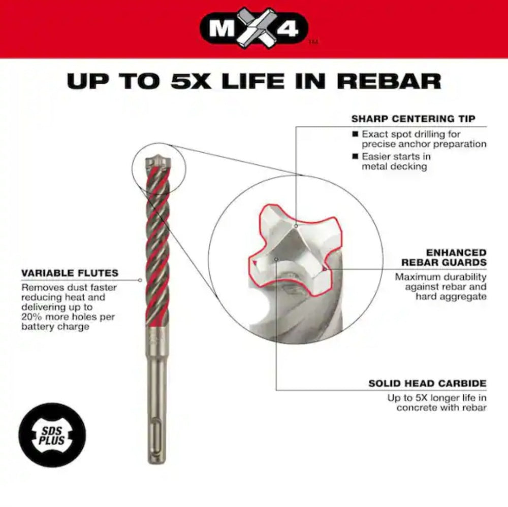 3/4 in. x 10 in. 4-Cutter SDS-Plus Carbide Drill Bit