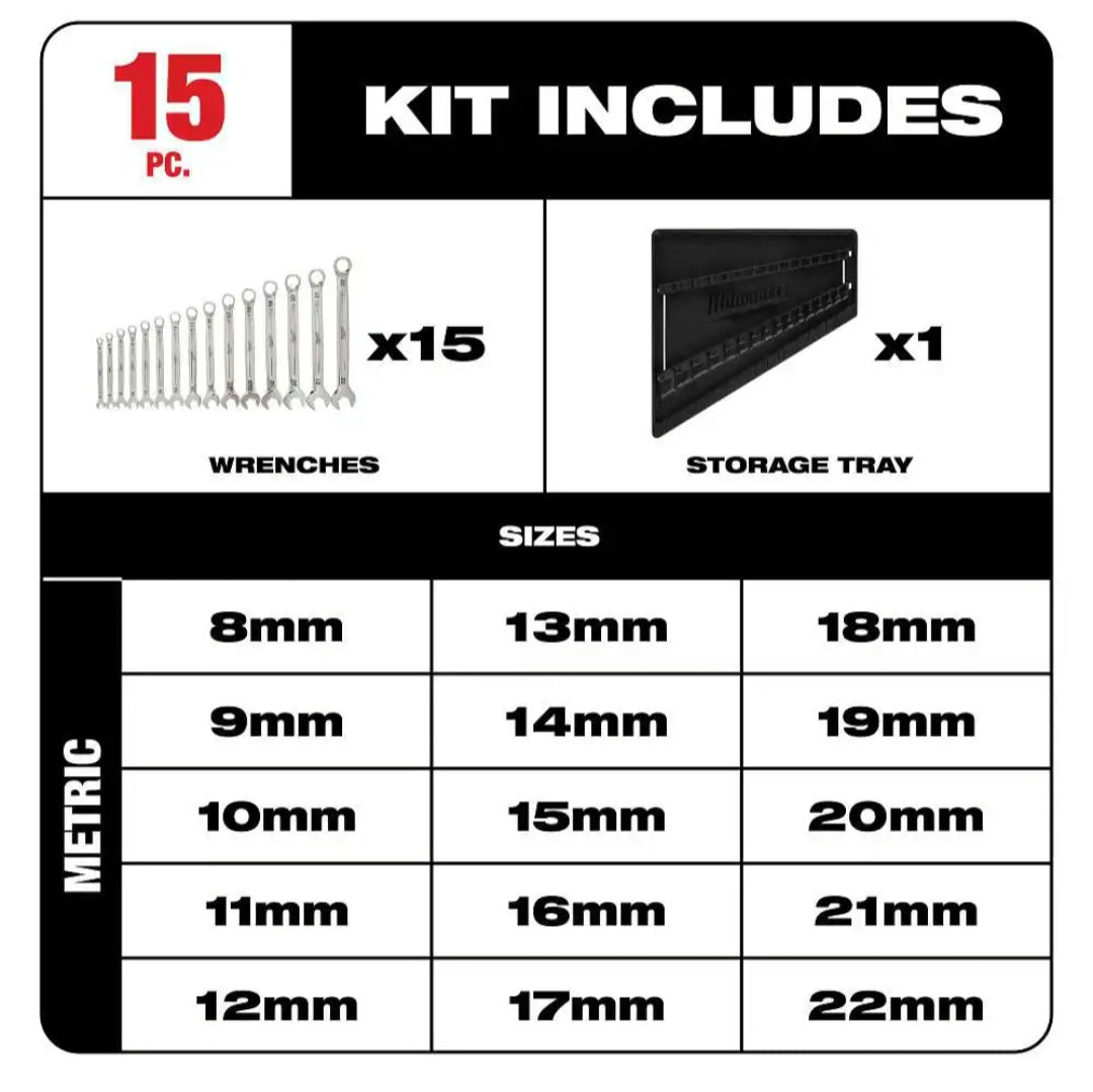 Combination Metric Wrench Mechanics Tool Set (15-Piece)