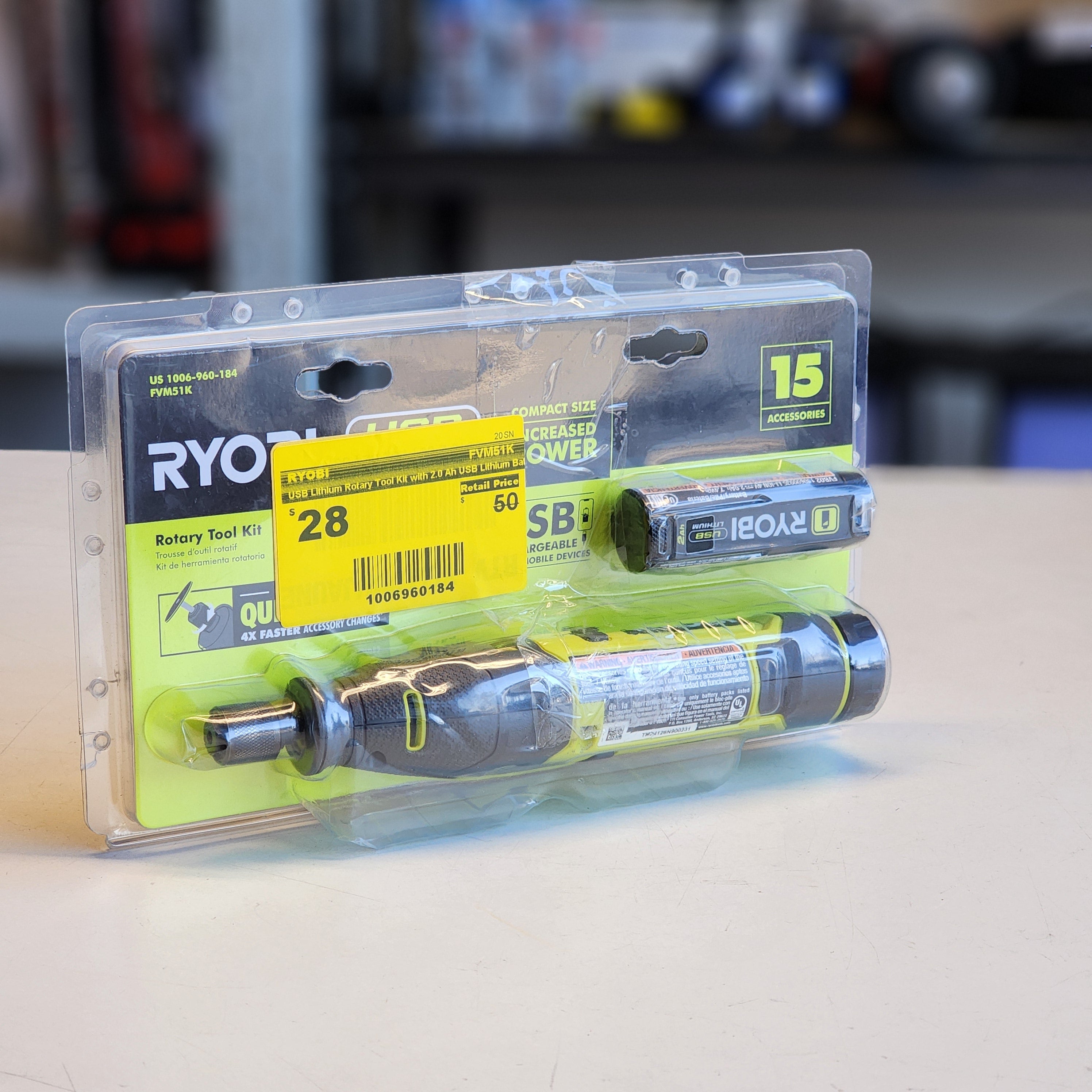 USB Lithium Rotary Tool Kit with 2.0 Ah USB Lithium Battery and Charging Cable (FVM51K)