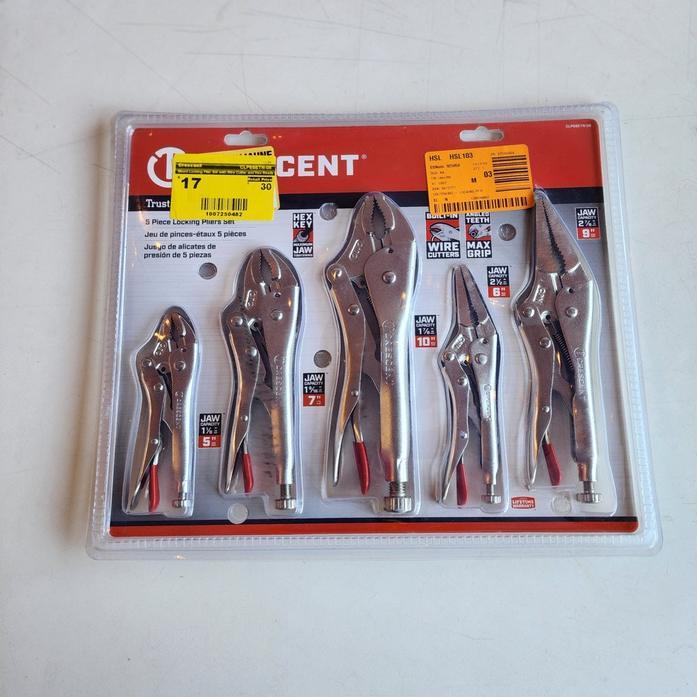Mixed Locking Plier Set with Wire Cutter and Hex Ready Adjusting Screw (5-Piece) (CLP5SETN-08)
