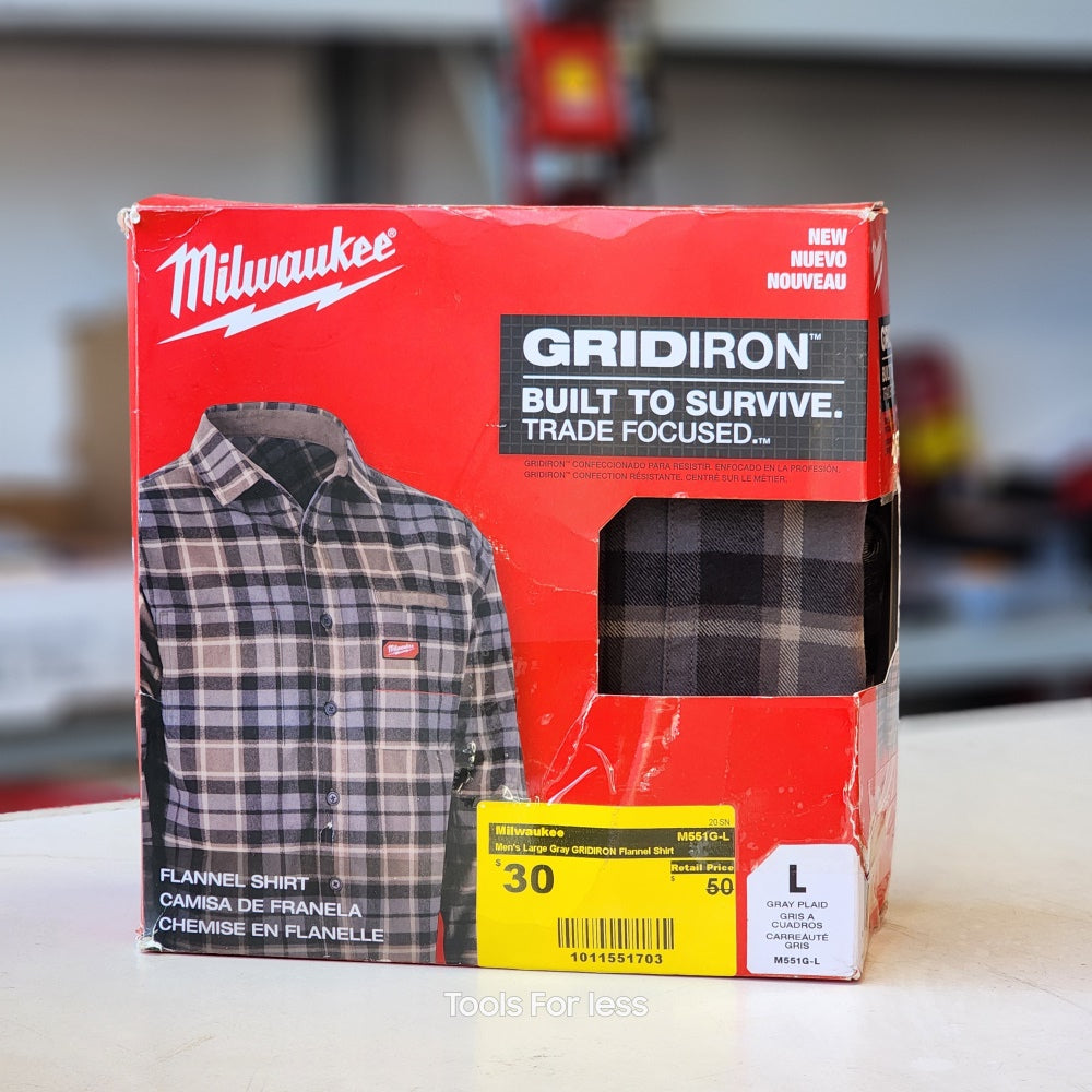 Men's Large Gray GRIDIRON Flannel Shirt (M551G-L)