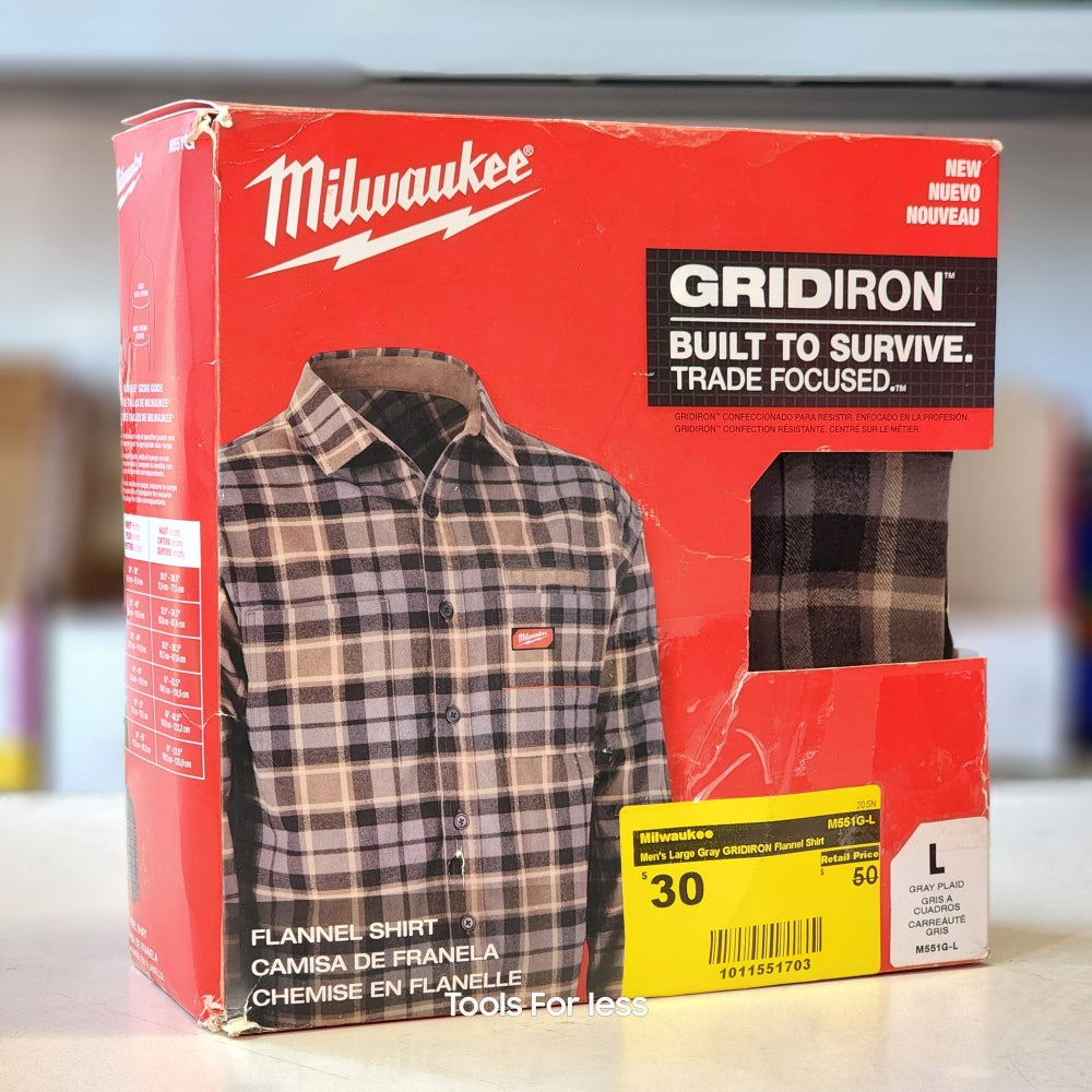 Men's Large Gray GRIDIRON Flannel Shirt (M551G-L)