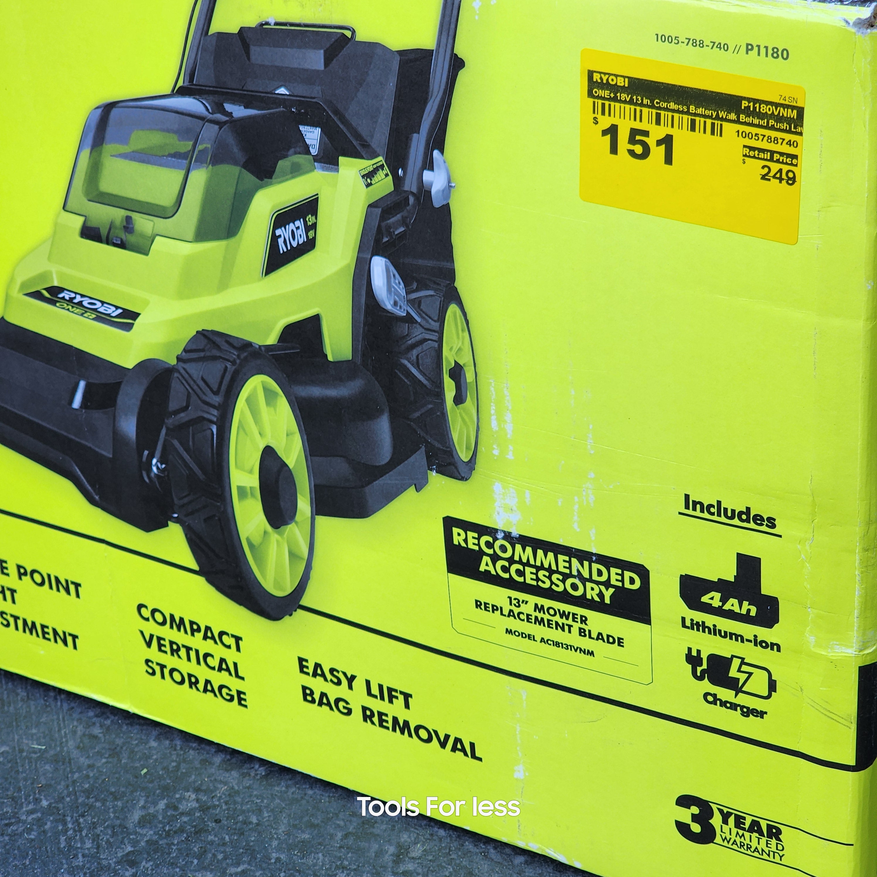ONE+ 18V 13 in. Cordless Battery Walk Behind Push Lawn Mower with 4.0 Ah Battery and Charger (P1180VNM)