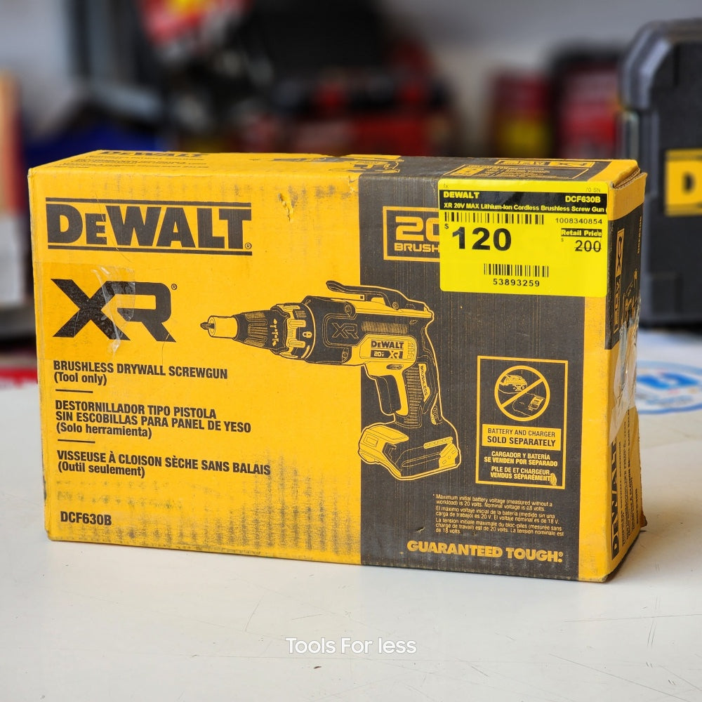 XR 20V MAX Lithium-Ion Cordless Brushless Screw Gun (Tool Only) (DCF630B)