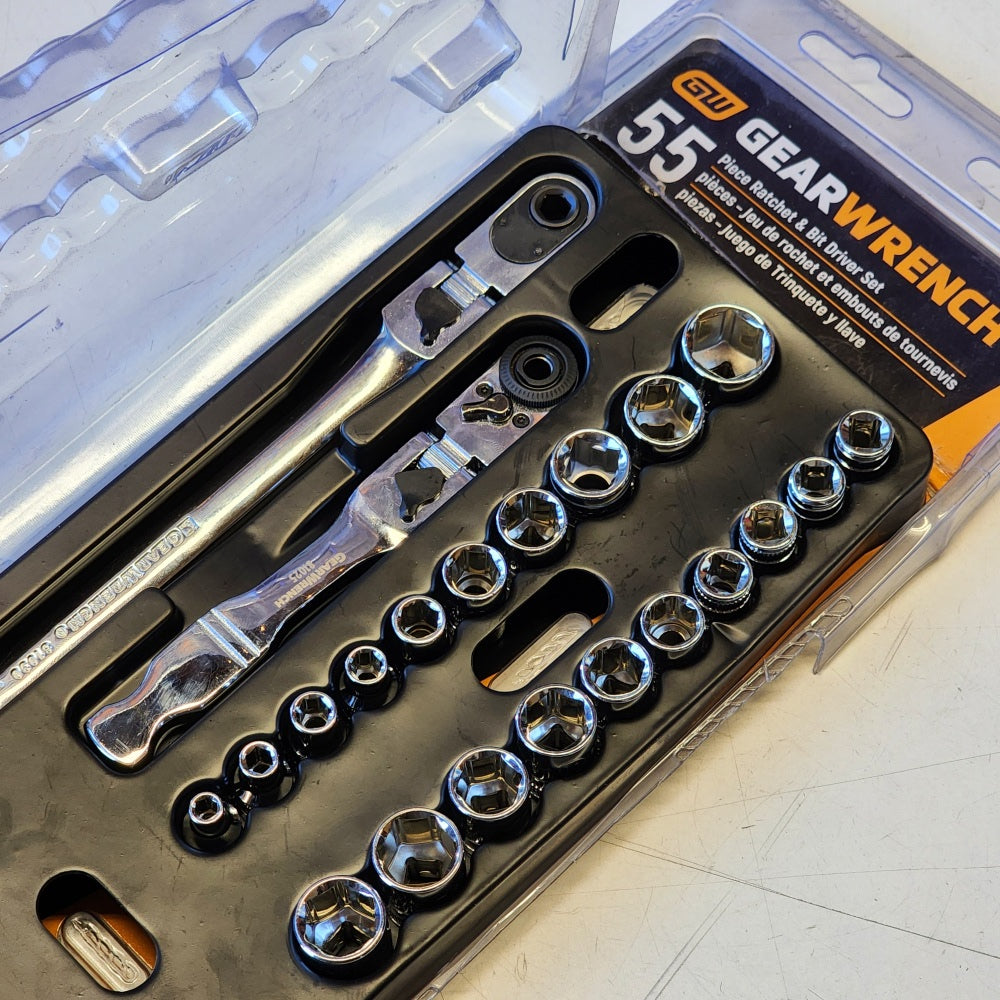 1/4 in. Drive 6-Point SAE/Metric Slim Flex-Head Ratchet and Socket Mechanics Tool Set (55-Piece) (81039)
