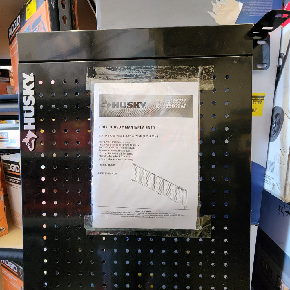 52in. W to 72 in. W Glass Black Adjustable Pegboard