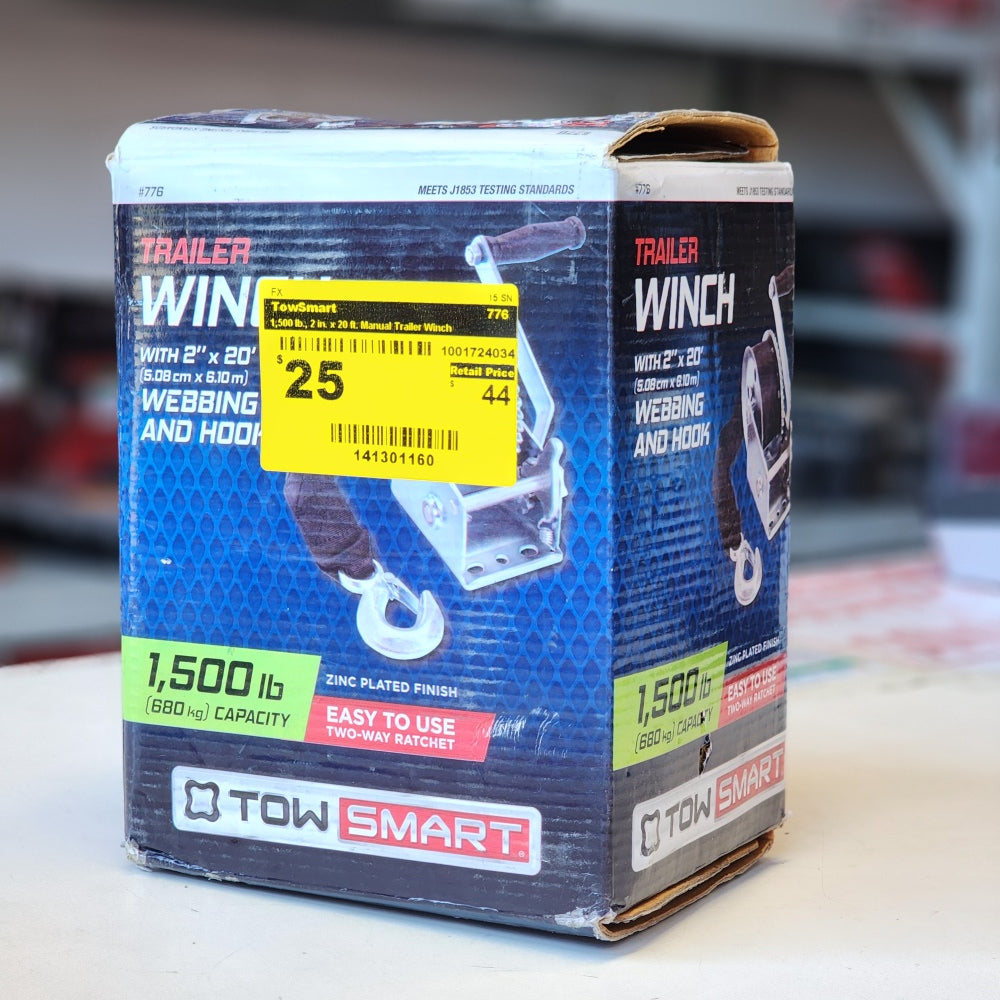 1,500 lb., 2 in. x 20 ft. Manual Trailer Winch