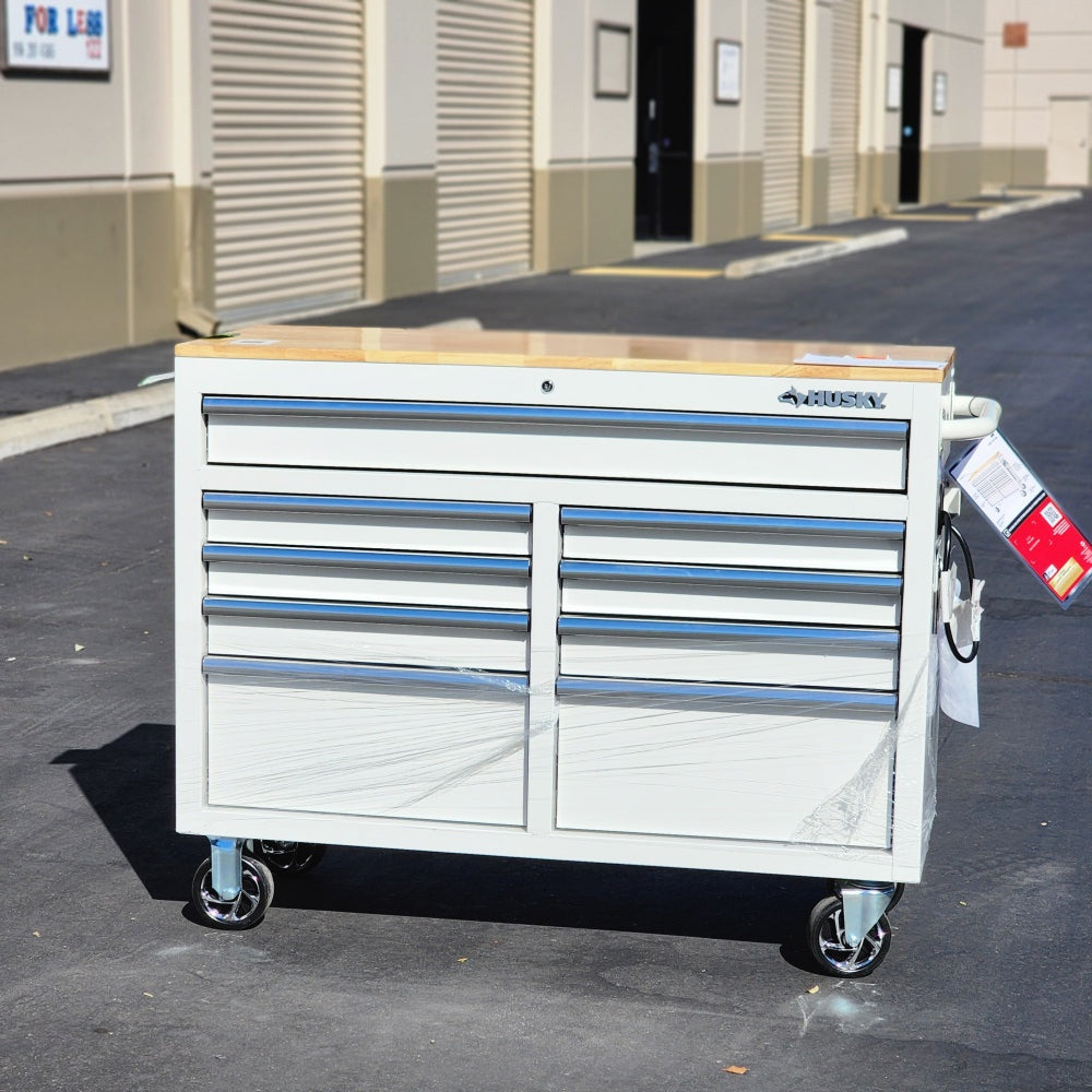 Tool Storage 46in W x 18in. D 9-Drawer Gloss White