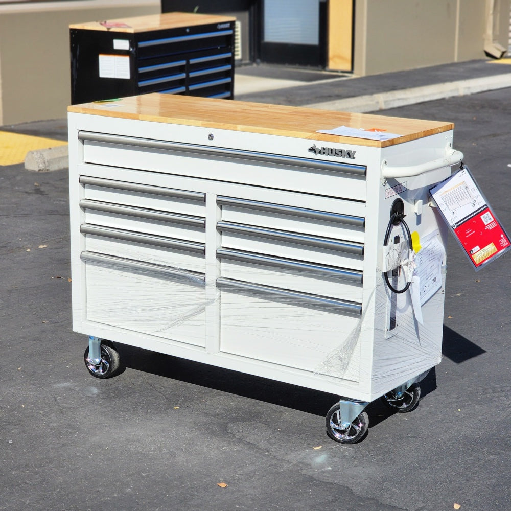 Tool Storage 46in W x 18in. D 9-Drawer Gloss White