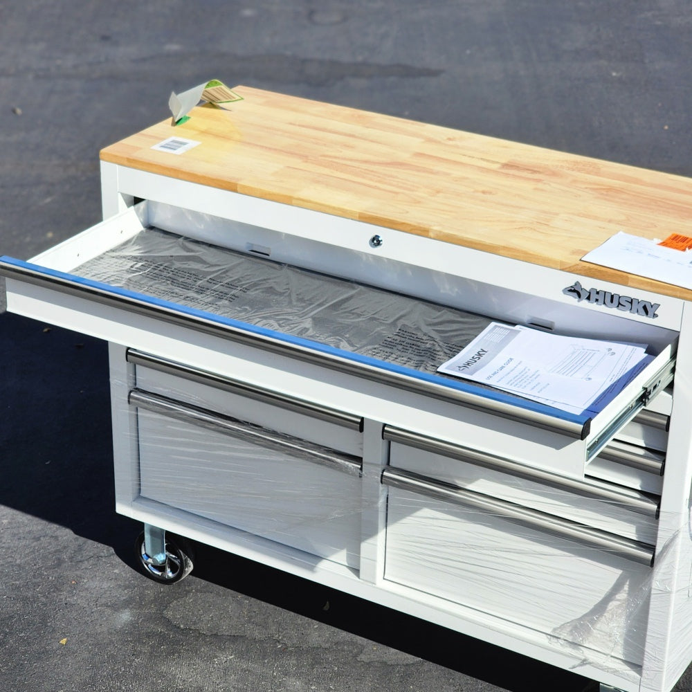 Tool Storage 46in W x 18in. D 9-Drawer Gloss White