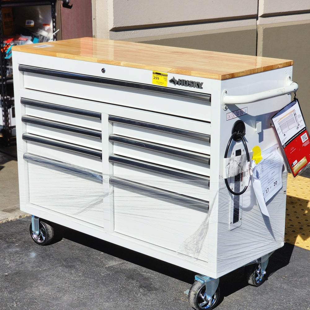Tool Storage 46in W x 18in. D 9-Drawer Gloss White