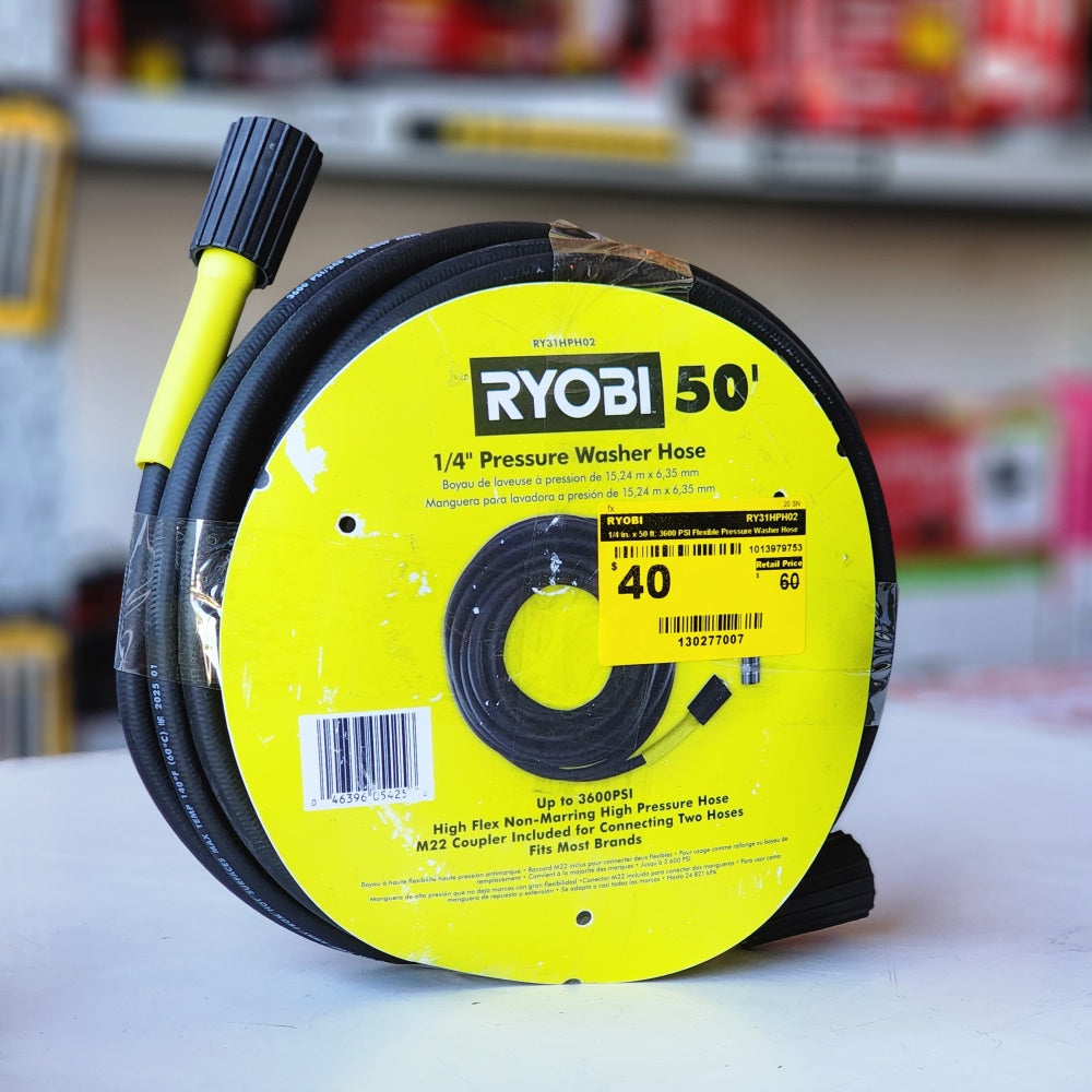 1/4in. X 50ft.3600 PSI Flexible Pressure Washer Hose