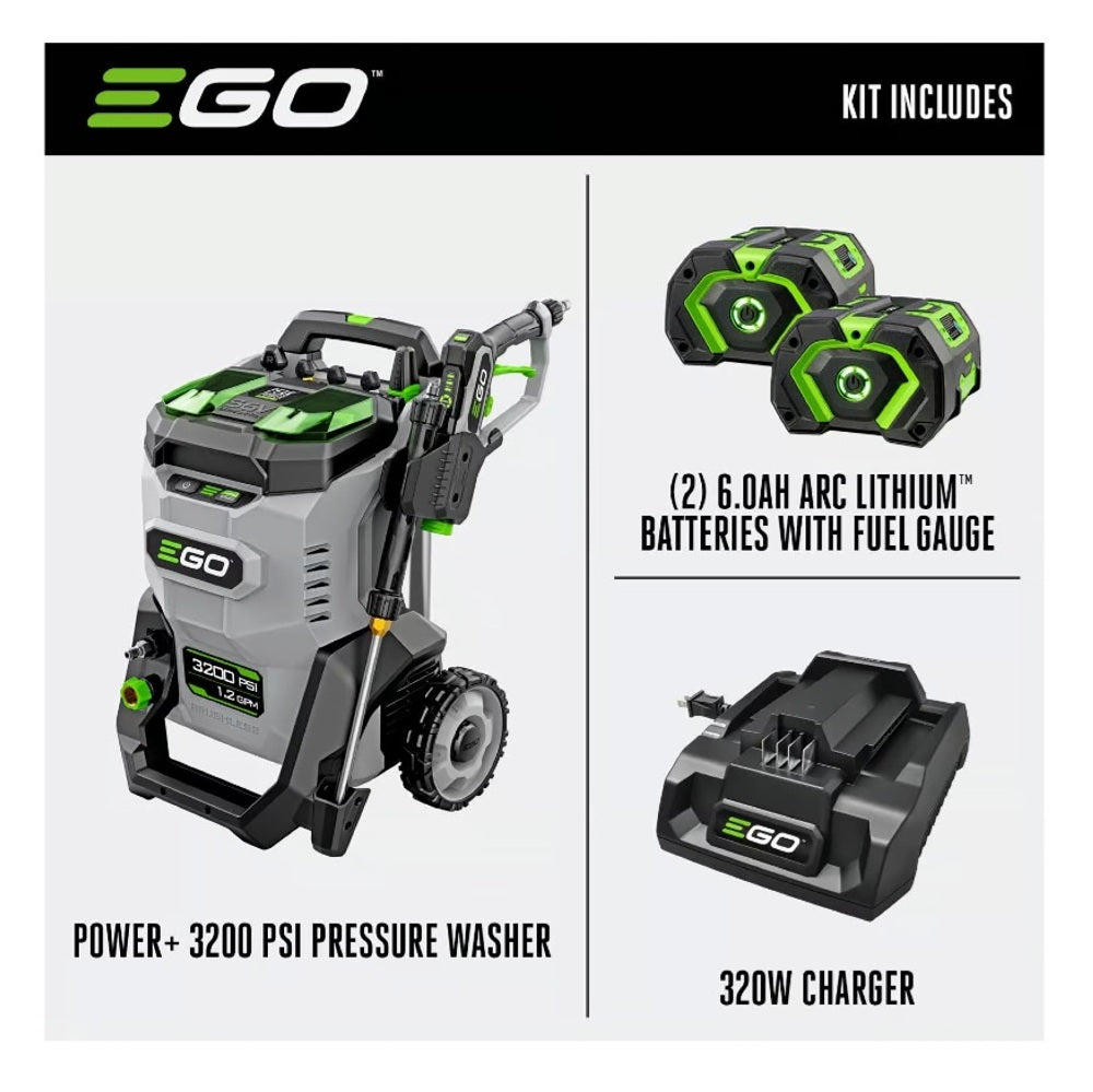 EGO Power+ 3200 PSI 2 GPM Pressure Washer w/ (2) 6Ah Batteries