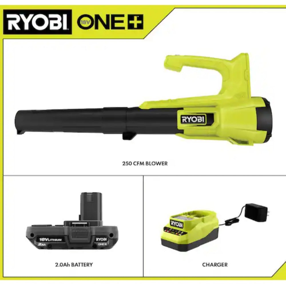 ONE+ 18V 90 MPH 250 CFM Cordless Battery Leaf Blower/Sweeper with 2.0 Ah Battery and Charger (P21011K)