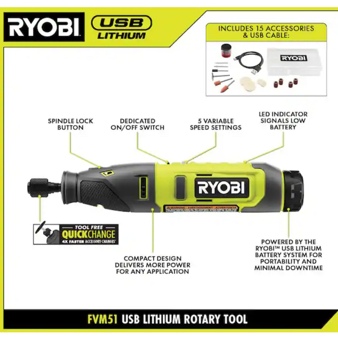USB Lithium Rotary Tool Kit with 2.0 Ah USB Lithium Battery
