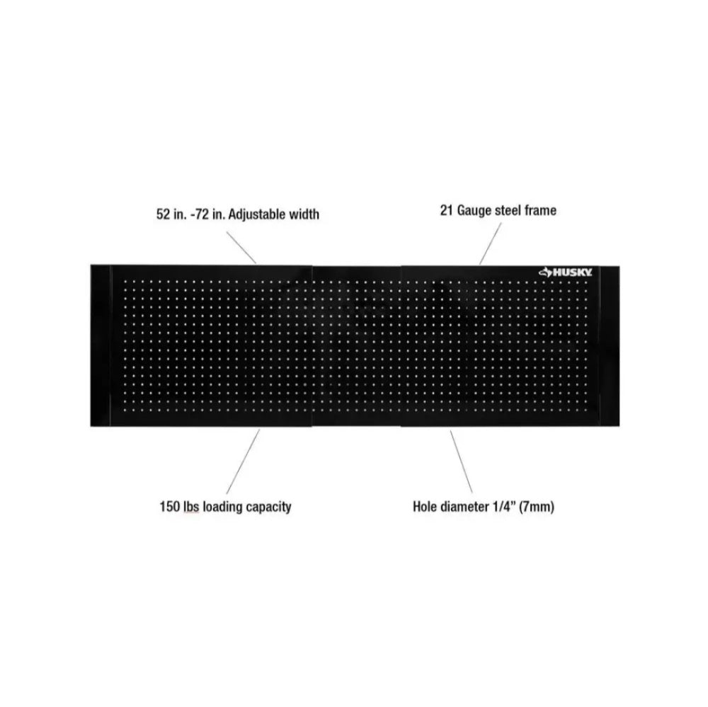 52in. W to 72 in. W Glass Black Adjustable Pegboard