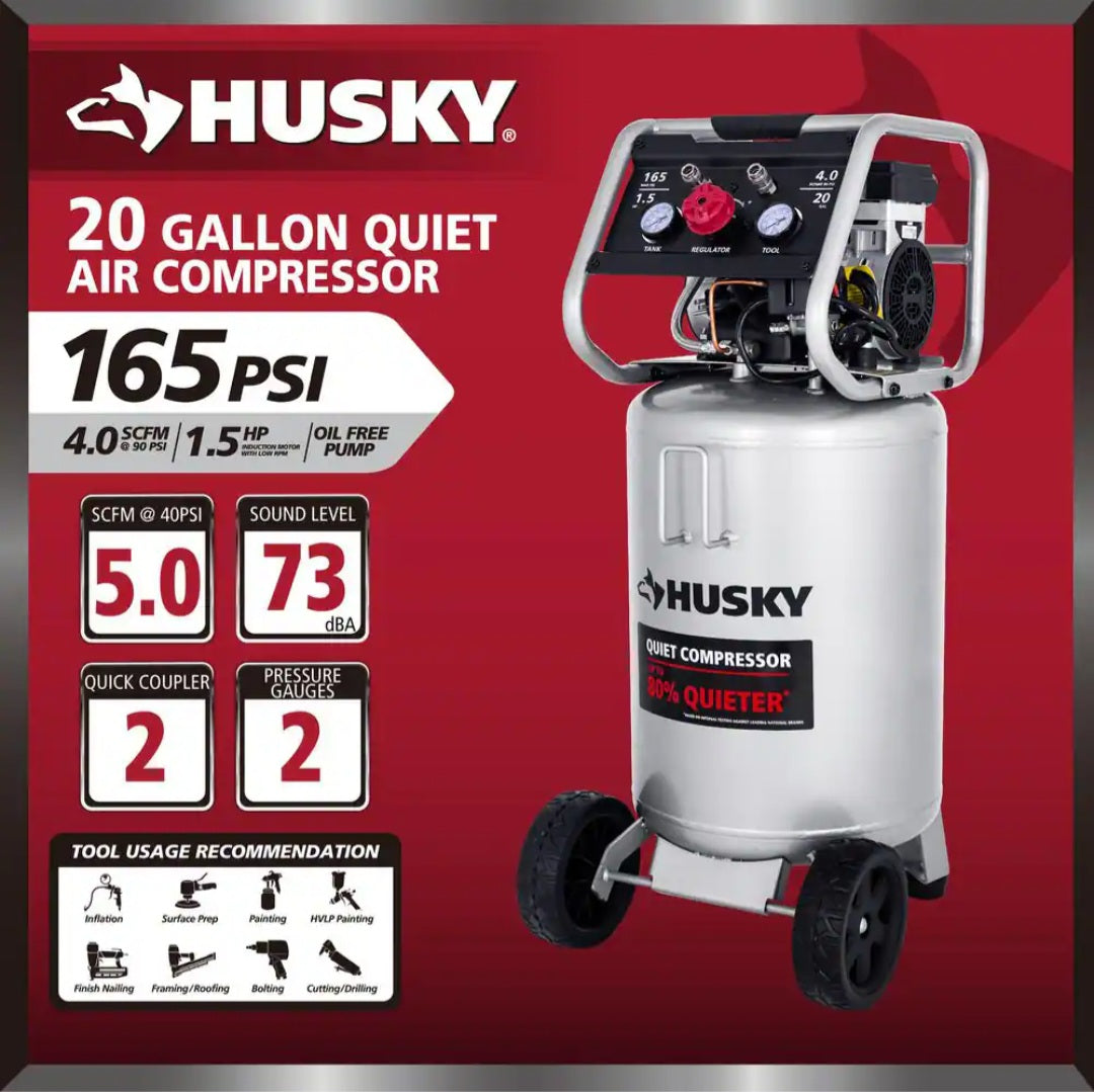 20 Gal. 165 PSI Vertical Electric Quiet Air Compressor