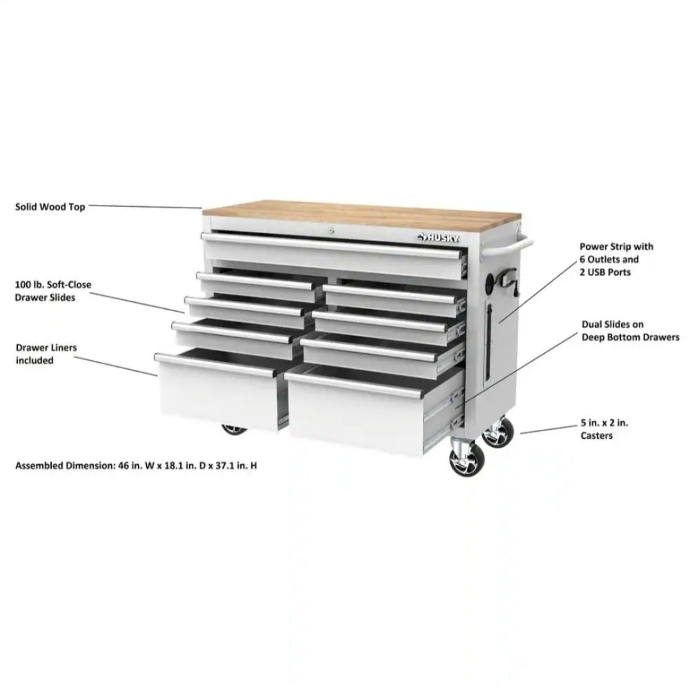 Tool Storage 46in W x 18in. D 9-Drawer Gloss White