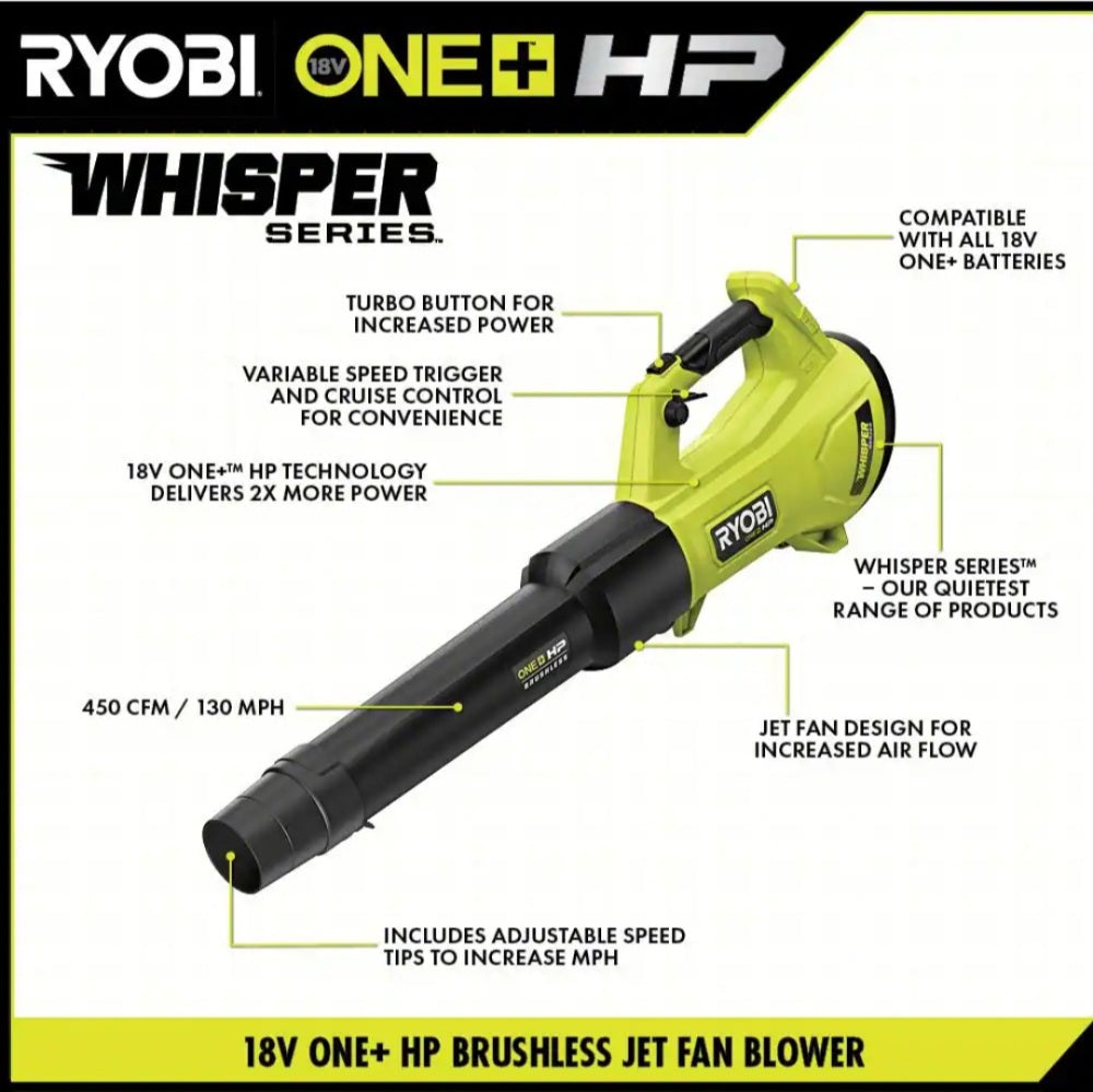One+ HP 18V Brushless Whisper Series 130 MPH 450 CFM