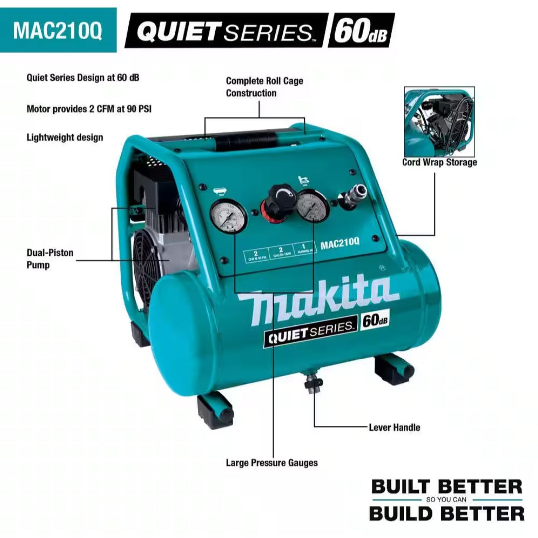 Quiet Series 1 HP, 2 Gallon, OIl-Free, Electric Air Compressor