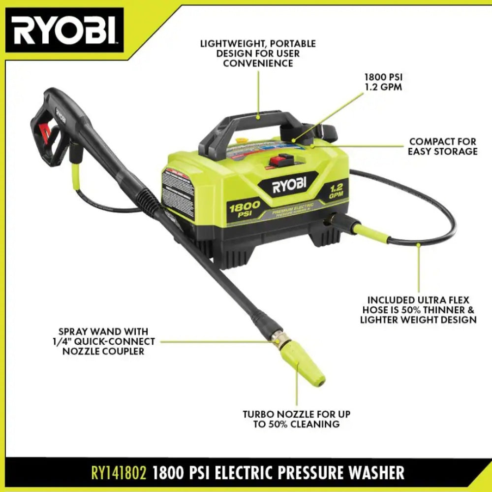 1800 PSI 1.2GPM Cold Water Corded Electric Pressure Washer