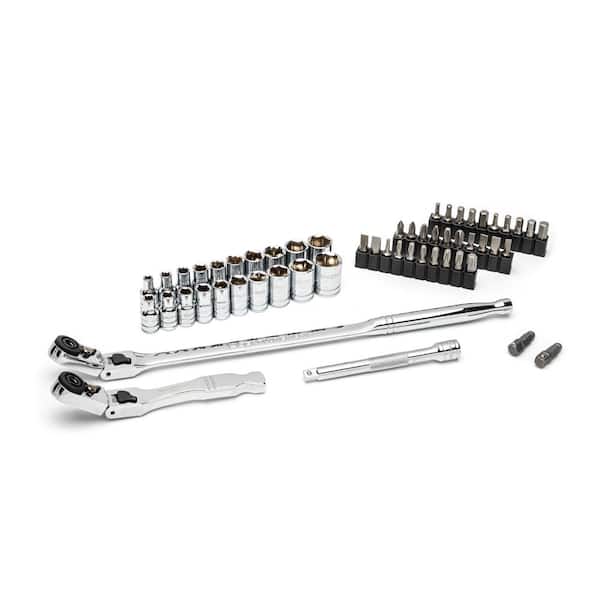 1/4 in. Drive 6-Point SAE/Metric Slim Flex-Head Ratchet and Socket Mechanics Tool Set (55-Piece) (81039)